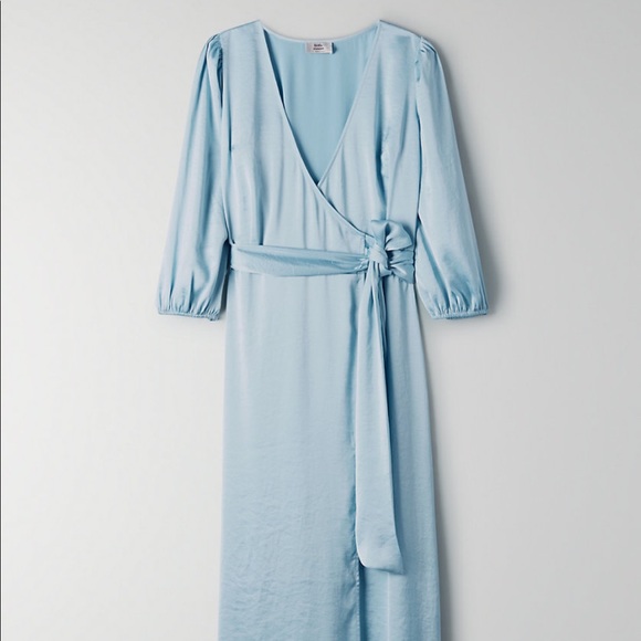 Brand New With Tags Aritzia Blue Satin Wrap Dress - Picture 6 of 9